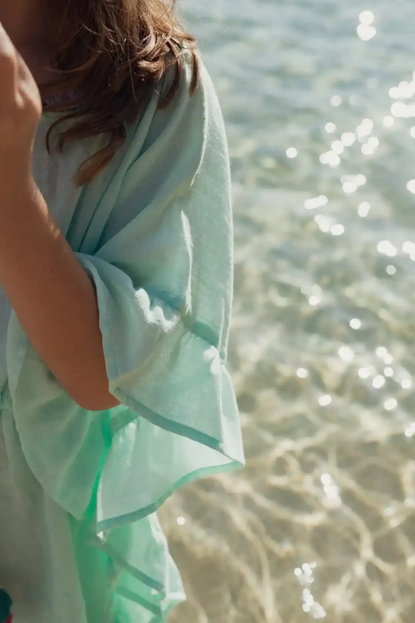 Caftan fille à pompons, aqua | LEA - Image 4