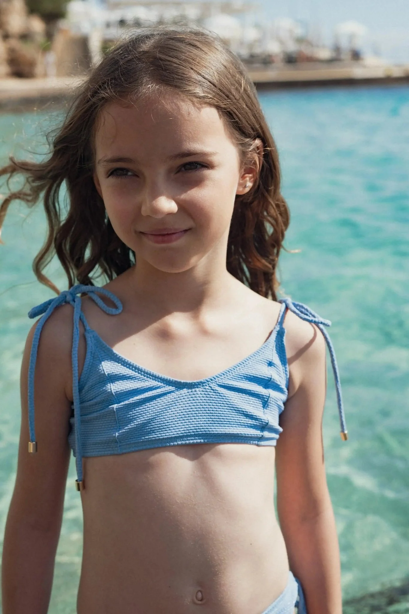 Maillot de bain deux pièces fille, piqué bleu ciel / or | BAHAMAS 2P - Image 3