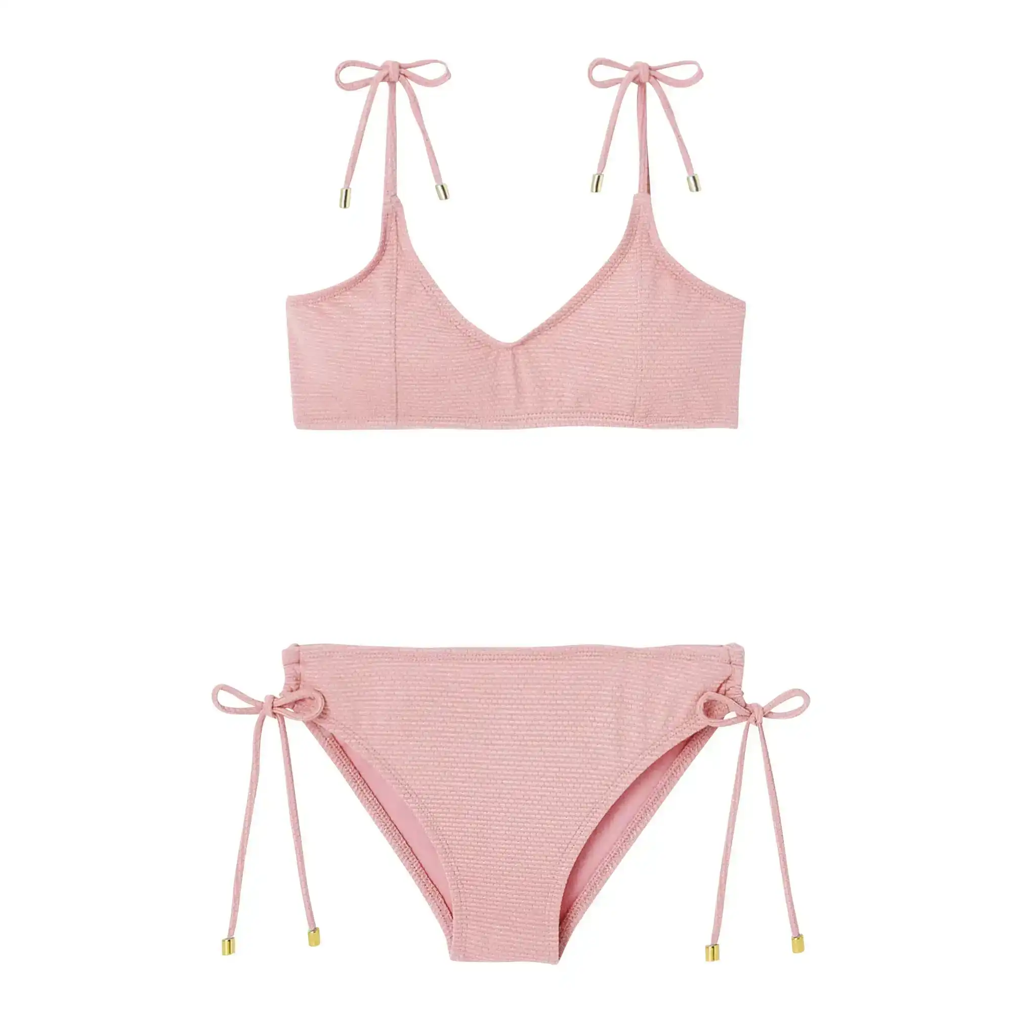 Maillot de bain deux pièces fille, piqué rose pâle/or | BAHAMAS 2P - Image 2