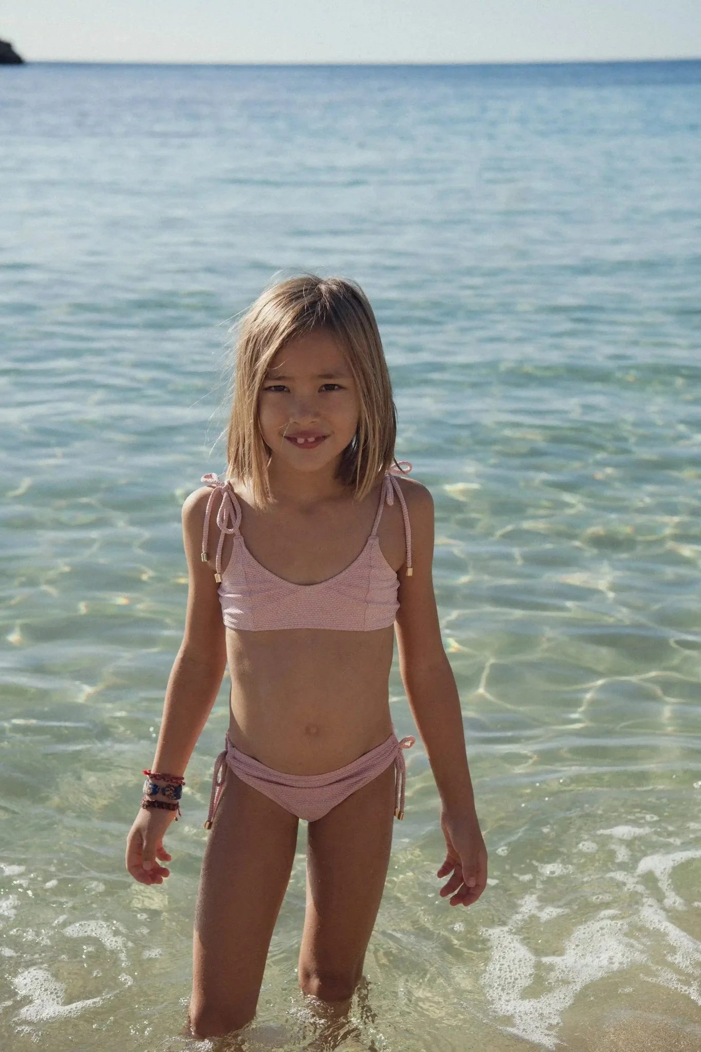 Maillot de bain deux pièces fille, piqué rose pâle/or | BAHAMAS 2P - Image 3