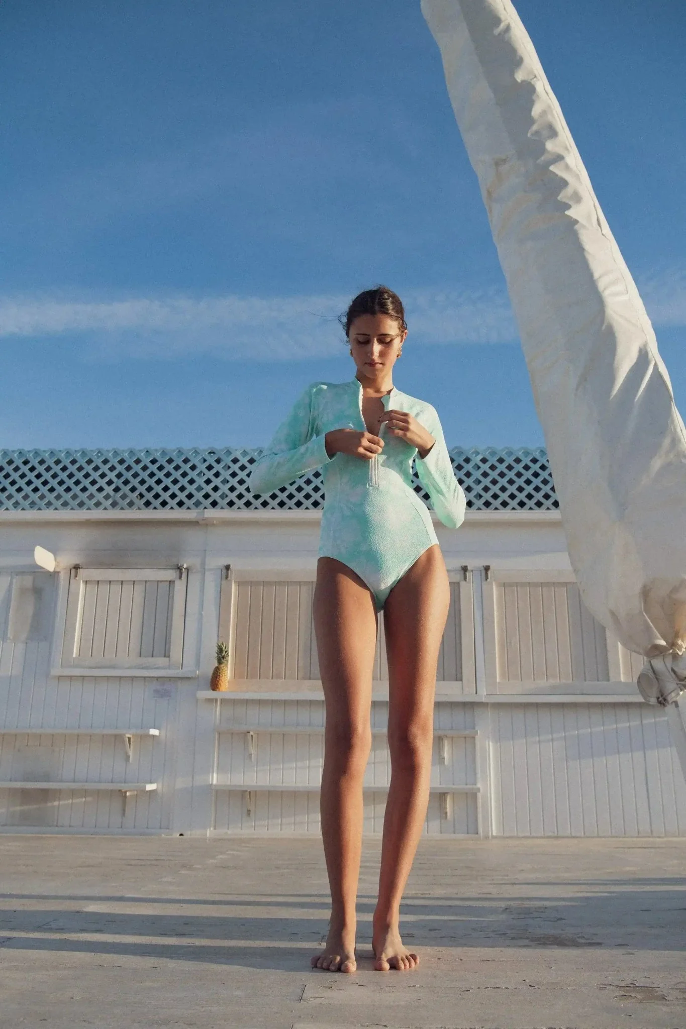 Maillot de bain manches longues anti UV fille, tie dye Aqua | COMBI TAHAA - Image 3