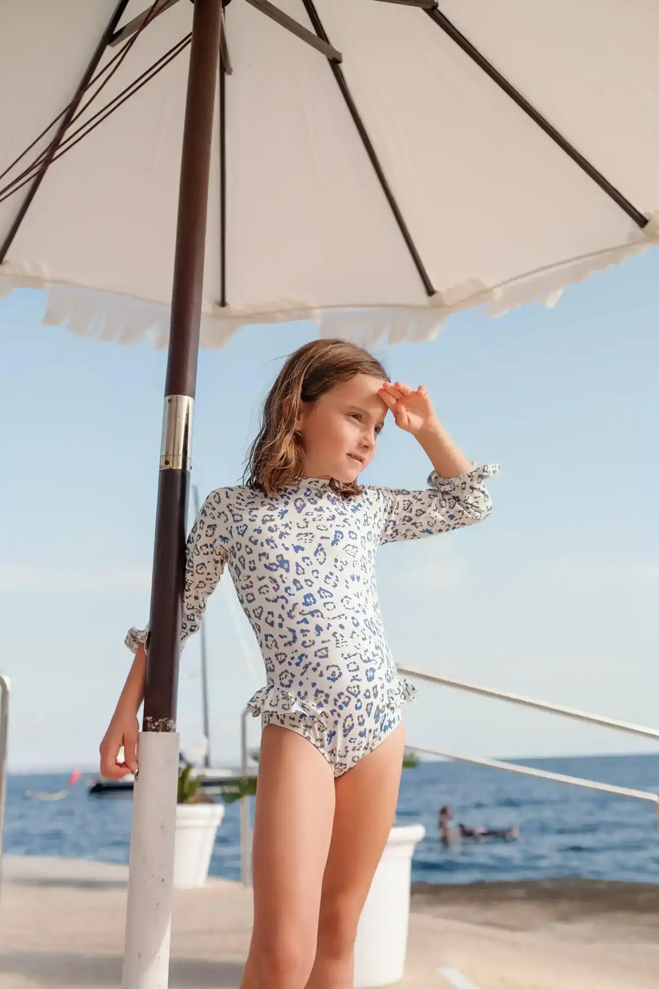 Maillot de bain manches longues bébé fille, léopard bleu | SAVANNA BABY