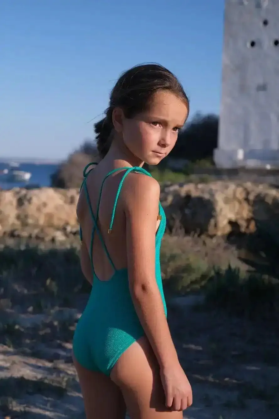 Maillot de bain une pièce fille, piqué vert | BAHAMAS 1P - Image 5