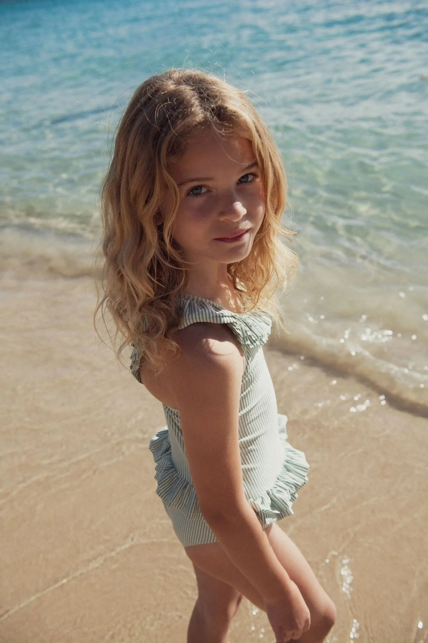 Maillot de bain une pièce fille rayé vert | CANDY 1P - Image 5