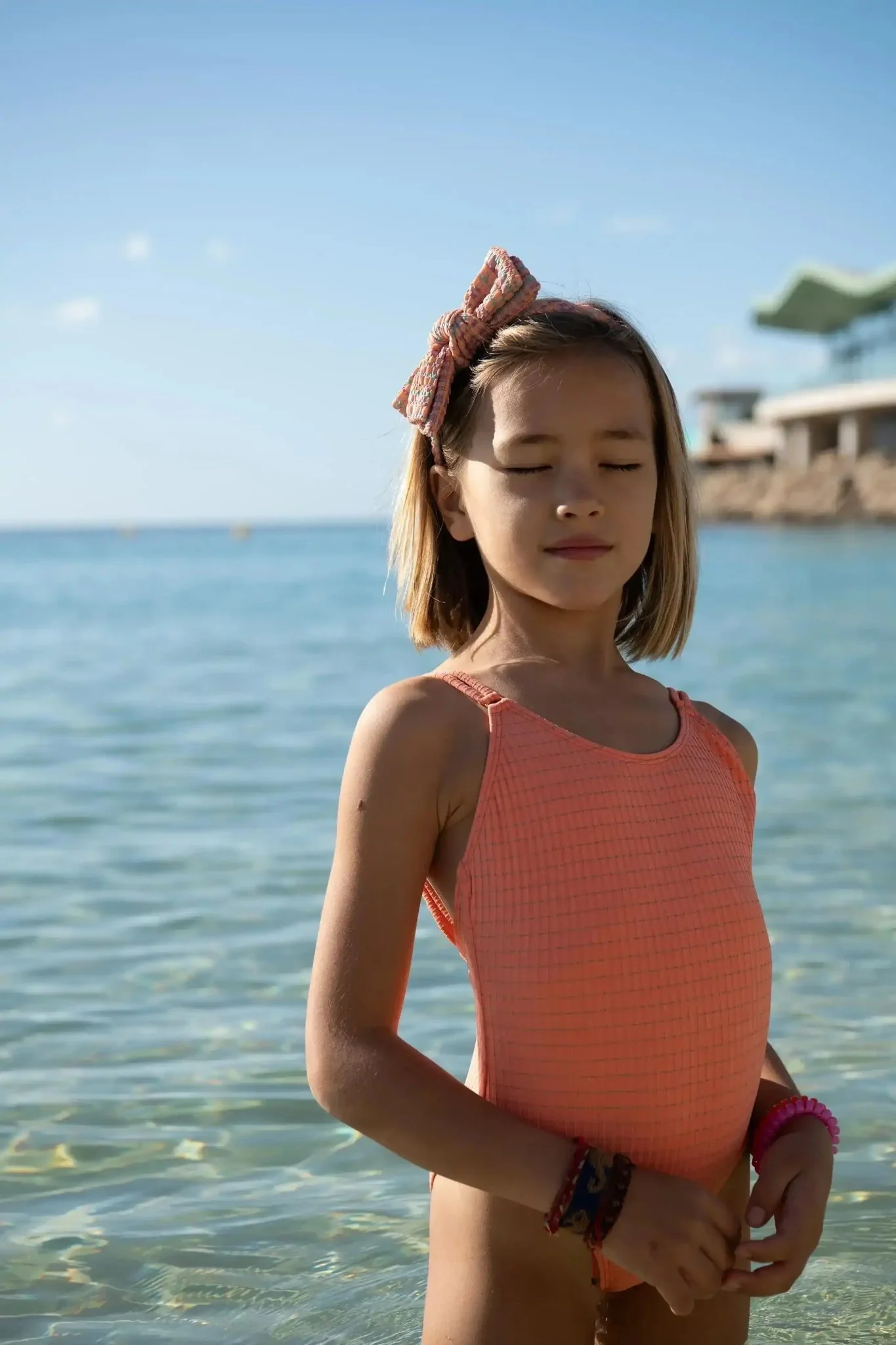 Maillot de bain une pièce fille, corail | CALYPSO 1P